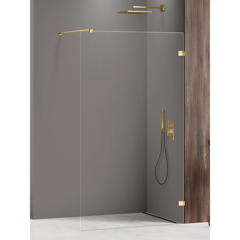 NZ4 KABINA AVEXA GOLD SHINE WALK-IN U 130x200 CZYSTE 8mm POWŁOKA ZŁOTY POŁYSK NEW TRENDY EXK-7062