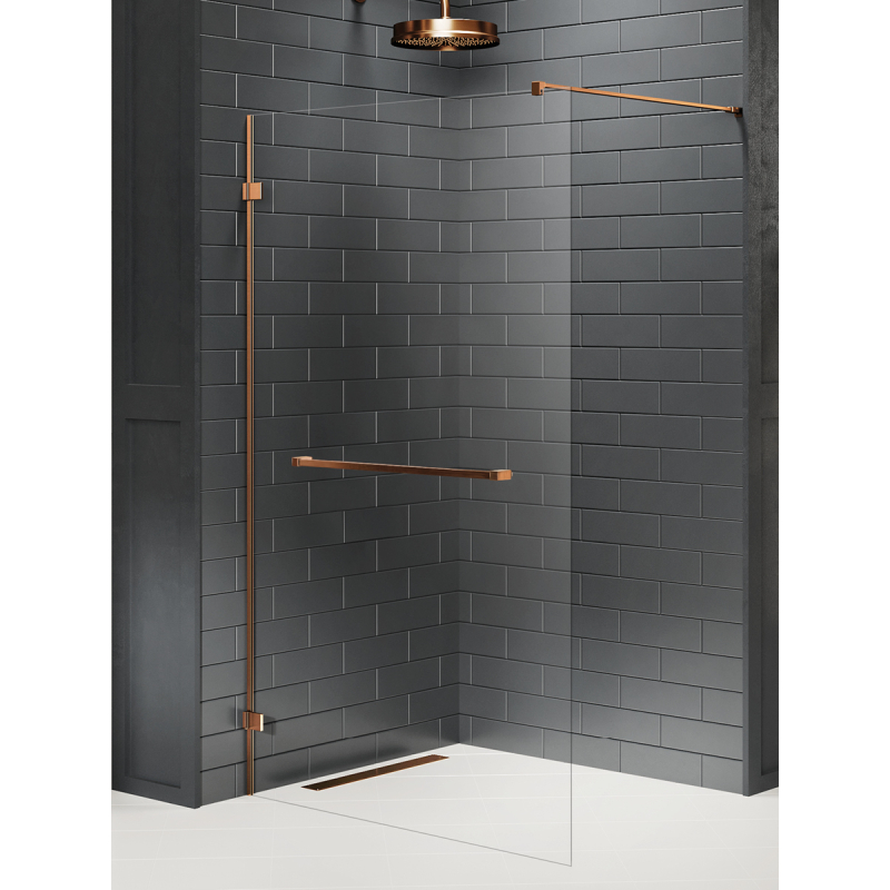 NZ4 KABINA AVEXA COPPER BRUSHED WALK-IN U 130x200 CZYSTE 6mm POWŁOKA WIESZAK COPPER SZCZOTKOWANY NEW TRENDY EXK-7162