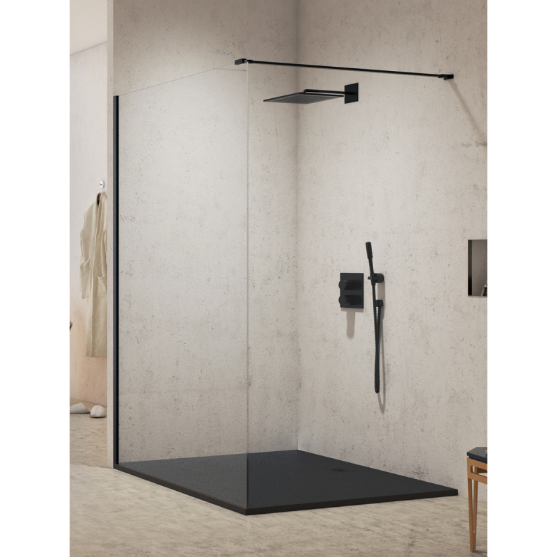 KABINA NEW MODUS BLACK WALK-IN U 90x200 CZYSTE 8mm POWŁOKA CZARNY MAT NEW TRENDY EXK-5537