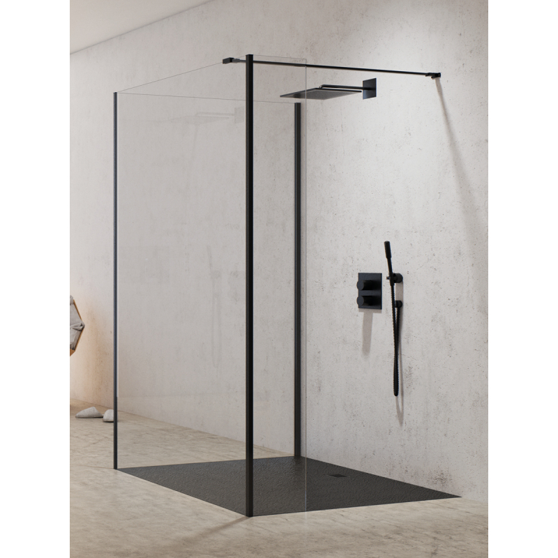 NZ2 KABINA NEW MODUS BLACK ŚCIANKA U 90x200 CZYSTE 8mm POWŁOKA CZARNY MAT NEW TRENDY EXK-5597