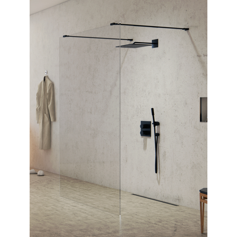 KABINA NEW MODUS BLACK WALK-IN  100x200 CZYSTE 8mm POWŁOKA CZARNY MAT NEW TRENDY EXK-5601