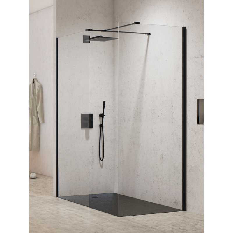 KABINA NEW MODUS BLACK WALK-IN U 120x90x200 CZYSTE 8mm POWŁOKA CZARNY MAT NEW TRENDY EXK-5631