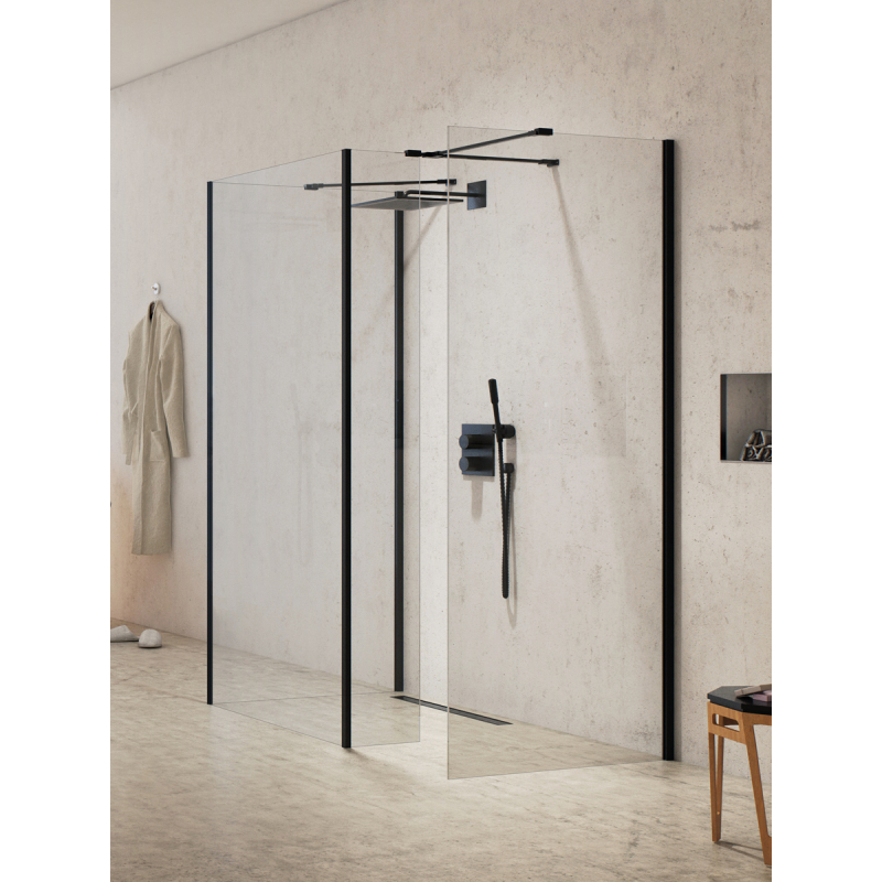 KABINA NEW MODUS BLACK WALK-IN U 90x200 CZYSTE 8mm POWŁOKA CZARNY MAT NEW TRENDY EXK-5672