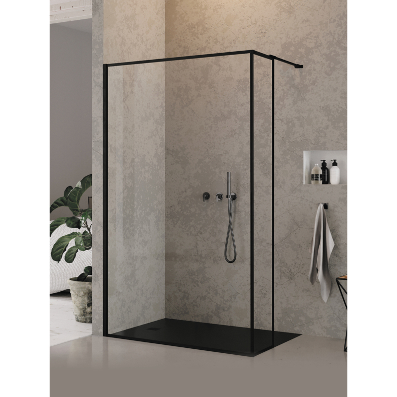 KABINA NEW MODUS BLACK ŚCIANKA U 140x200 CZYSTE 8mm POWŁOKA WZÓR RAMKA CZARNY MAT NEW TRENDY EXK-5587