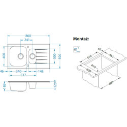 GLASSIX 20 POP-UP 3 1/2 860X500mm satyna - biały ALVEUS 1100016