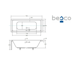 Wanna prostokątna Quadro 180x80 biała poł. BESCO WAQ-180-PK bez obudowy