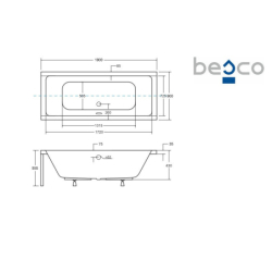 Wanna prostokątna Quadro 190x90 biała poł. BESCO WAQ-190-PK bez obudowy