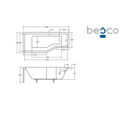 Kabino-wanna Integra 150x75 biała poł.-lewa BESCO WAI-150-PL2 bez obudowy, Parawan Ambition Premium 2 - skrzydłowy