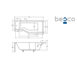 Kabino-wanna Integra 150x75 biała poł.-prawa BESCO WAI-150-PP3 bez obudowy, Parawan Ambition Premium 3 - skrzydłowy
