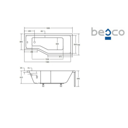 Kabino-wanna Integra 170x75 biała poł.-prawa BESCO WAI-170-PP2 bez obudowy, Parawan Ambition Premium 2 - skrzydłowy