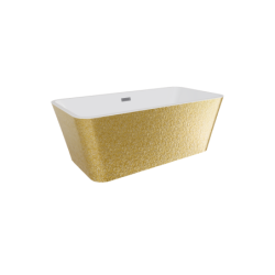 Wanna wolnostojąca prostokątna Evita Glam 160x80 zew. złoty/wew. biały poł. BESCO WA-160-EZB klik-klak z przel. białe