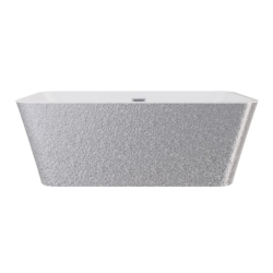 Wanna wolnostojąca prostokątna Evita Glam 160x80 zew. srebrny/wew. biały poł. BESCO WA-160-ESR klik-klak z przel. chrom