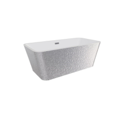 Wanna wolnostojąca prostokątna Evita Glam 160x80 zew. srebrny/wew. biały poł. BESCO WA-160-ESR klik-klak z przel. chrom