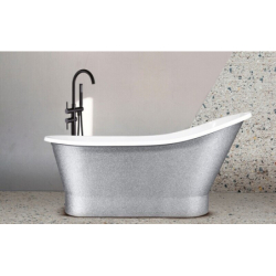 Wanna wolnostojąca owalna Gloria Glam 150x66 zew. srebrny/wew. biały poł. BESCO WMD-150-GLS klik-klak chrom