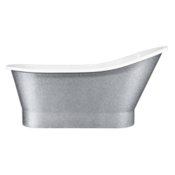 Wanna wolnostojąca owalna Gloria Glam 160x68 zew. srebrny/wew. biały poł. BESCO WMD-160-GLS klik-klak chrom