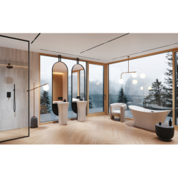 Wanna wolnostojąca owalna Amber 170x80 biała poł. BESCO WAS-170-ABC klik-klak z przel. czarny mat