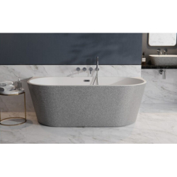 Wanna wolnostojąca owalna przyścienna Vica New Glam 150x80 zew. srebrny BESCO WA-150VNSZ klik-klak z przel.szczelinowy biały