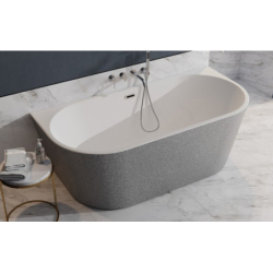 Wanna wolnostojąca owalna przyścienna Vica New Glam 150x80 zew. srebrny BESCO WA-150VNSZ klik-klak z przel.szczelinowy biały