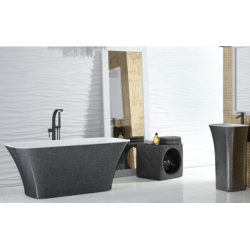 Wanna wolnostojąca prostokątna Assos S-Line Glam 160x70 zew. grafit/wew. biały poł. BESCO WMD-160-ALG klik-klak chrom