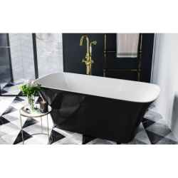 Wanna wolnostojąca prostokątna Assos S-Line Black&White 160x70 zew. czarny poł. BESCO WMD-160-ABC klik-klak chrom