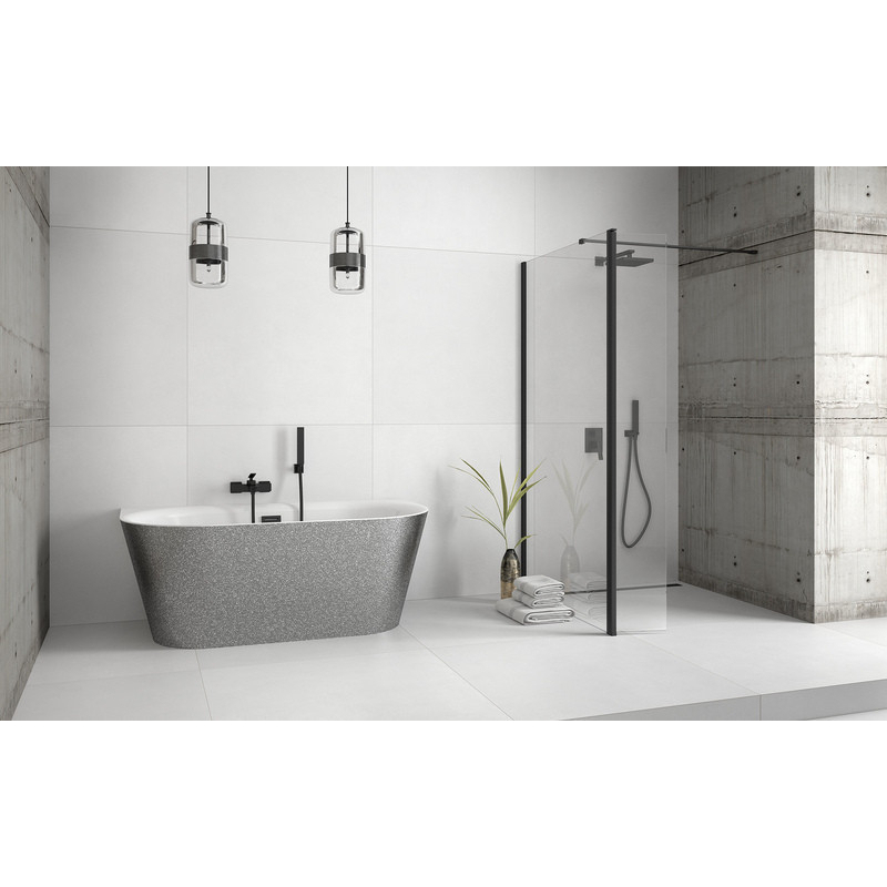 Wanna wolnostojąca owalna Vica Glam 150x80 zew. srebrny/wew. biały poł. BESCO WA-150-VSC klik-klak z przel. czarny mat