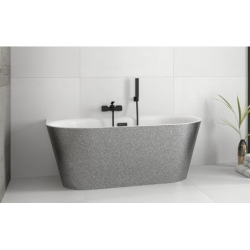 Wanna wolnostojąca owalna Vica Glam 150x80 zew. srebrny/wew. biały poł. BESCO WA-150-VSC klik-klak z przel. czarny mat