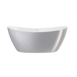 Wanna wolnostojąca owalna Ayla Glam 170x80 zew. srebrny/wew. biały poł. BESCO WA-170-AYSC klik-klak z przel. czarny mat