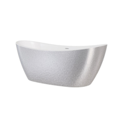 Wanna wolnostojąca owalna Ayla Glam 170x80 zew. srebrny/wew. biały poł. BESCO WA-170-AYSC klik-klak z przel. czarny mat