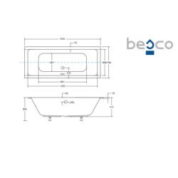 Wanna prostokątna Quadro Slim 155x70 biała poł. BESCO WAQ-155-SL
