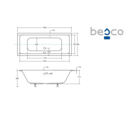 Wanna prostokątna Quadro Slim 170x75 biała poł. BESCO WAQ-170-SL