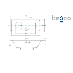 Wanna prostokątna Quadro Slim 175x80 biała poł. BESCO WAQ-175-SL