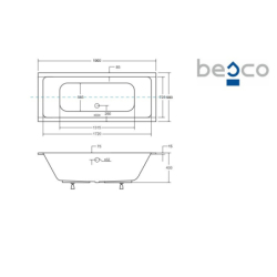 Wanna prostokątna Quadro Slim 190x90 biała poł. BESCO WAQ-190-SL
