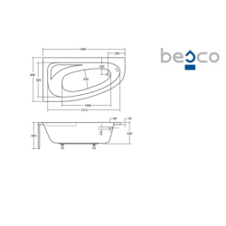 Wanna asymetryczna narożna Cornea 150x100 biała poł.-lewa BESCO WAC-150-NL bez obudowy