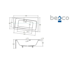 Wanna asymetryczna narożna Infinity 150x90 biała poł.-prawa BESCO WAI-150-NP bez obudowy