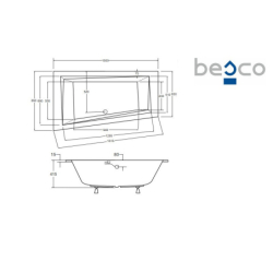 Wanna asymetryczna narożna Intima Slim 150x85 biała poł.-lewa BESCO WAIT-150-SL