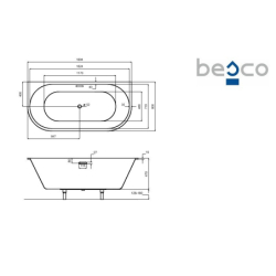 Wanna symetryczna przyścienna Vica Slim+ 170x80 biała poł. BESCO WAVS-170-S+ klik-klak z przel.szczelinowy chrom