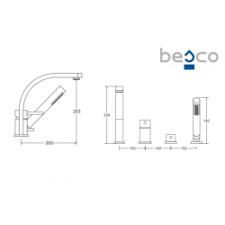 Bateria wannowa 4-otworowa Decco grafitowa BESCO BW-D4-GR