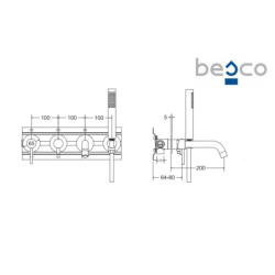 Bateria wannowa podtynkowa 4-punktowa Veo czarny mat BESCO BW-V4P-CZ