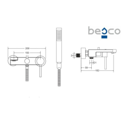 Bateria wannowa ścienna Decco złota BESCO BW-DS-ZL