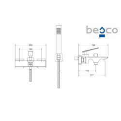 Bateria wannowa ścienna Aspira złota BESCO BW-AS-ZL