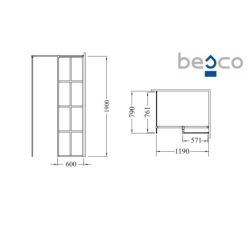 Kabina walk in prostokątna Excea 120x80x190 BESCO EXC-128-190B