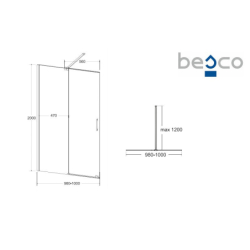 Kabina walk in przesuwna prostokątna Vayo 100x200 BESCO VY-100-200C