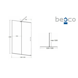 Kabina walk in przesuwna prostokątna Vayo 130x200 BESCO VY-130-200C