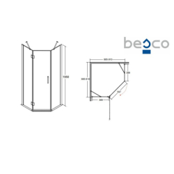 Kabina prysznicowa pięciokątna Viva 90x90x195 lewa BESCO V5L-90-195-C