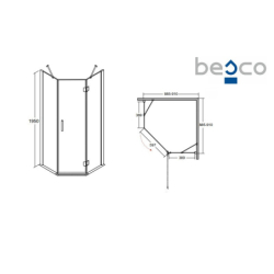 Kabina prysznicowa pięciokątna Viva 90x90x195 prawa BESCO V5P-90-195-C