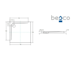 Brodzik prysznicowy kwadratowy Acro UltraSlim 80x80x2/3.5 biały poł. BESCO BMAC-80