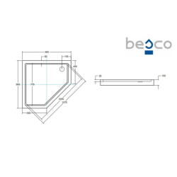 Brodzik prysznicowy pięciokątny Bergo SlimLine 90x90x3/15 biały poł. BESCO BAB-90