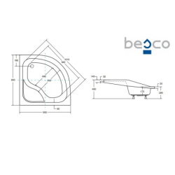 Brodzik prysznicowy półokrągły Oliver I 90x90x15/28.5 biały poł. BESCO BAO-90-NR bez obudowy