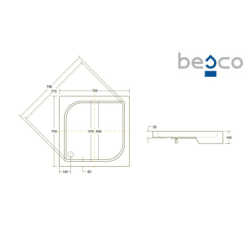 Brodzik prysznicowy kwadratowy Oskar 70x70x4/16 biały poł. BESCO BAO-70-PK
