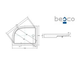 Brodzik prysznicowy asymetryczny Saturn 100x80x4/15 biały poł.-lewy BESCO BAS-100-NL